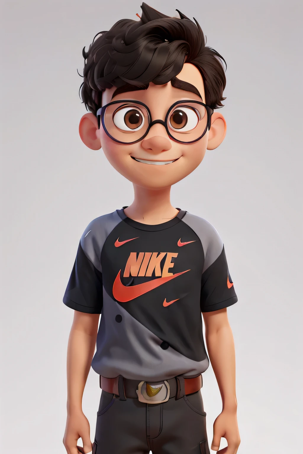 ((best qualityer)), (pixar)), (detailded), 1 young boy ((Blusa nike)) ((round prescription glasses)) ((Short black hair))