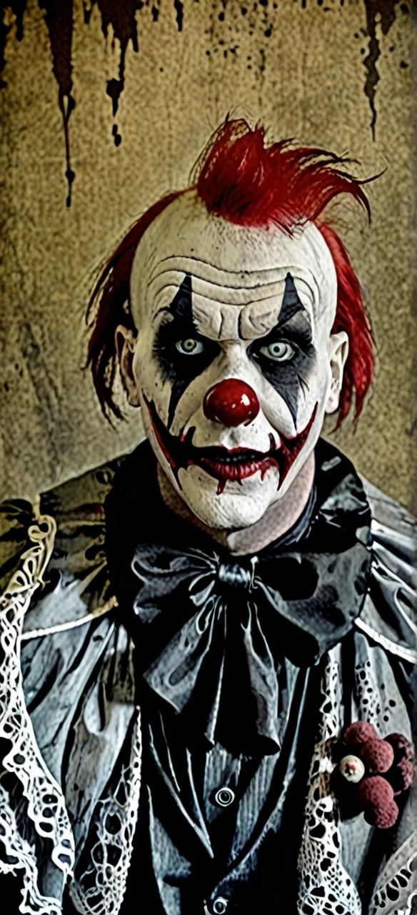horror style, it, clown , dark, eerie, gothic, macabre