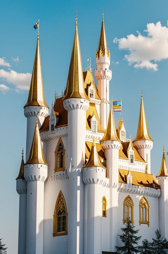 A castle with white and golden color pallets.