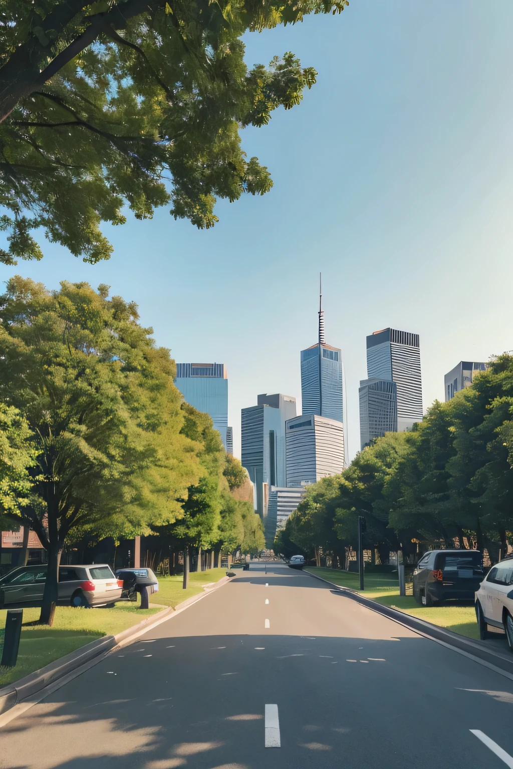 a city with cars and trees in the foreground, Park in the background, city street view background, Detailed Landscape — Width 672, city background, Tokyo street background, Park Background, city landscape, city backdrop, countryside city scene, Simple illustration, 1024x1024, city, city in backround, detailed city background, city in background