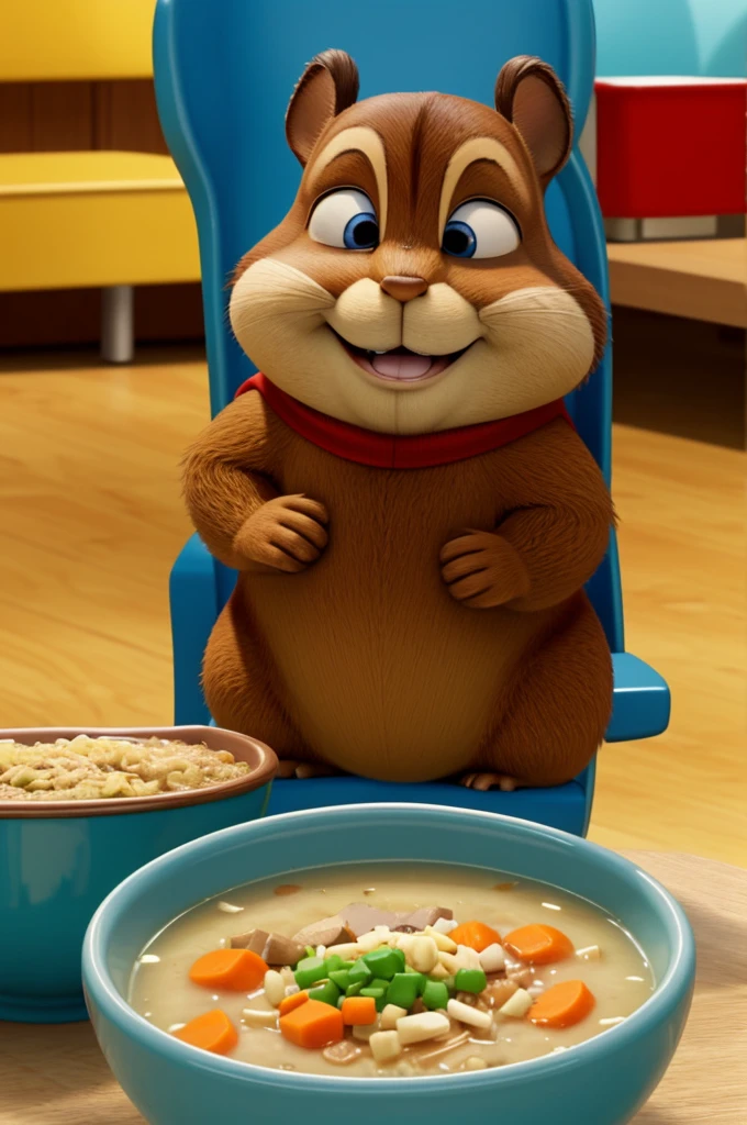 alvin from the chipmunks (animated cartoon) grabbing a bowl of soup
