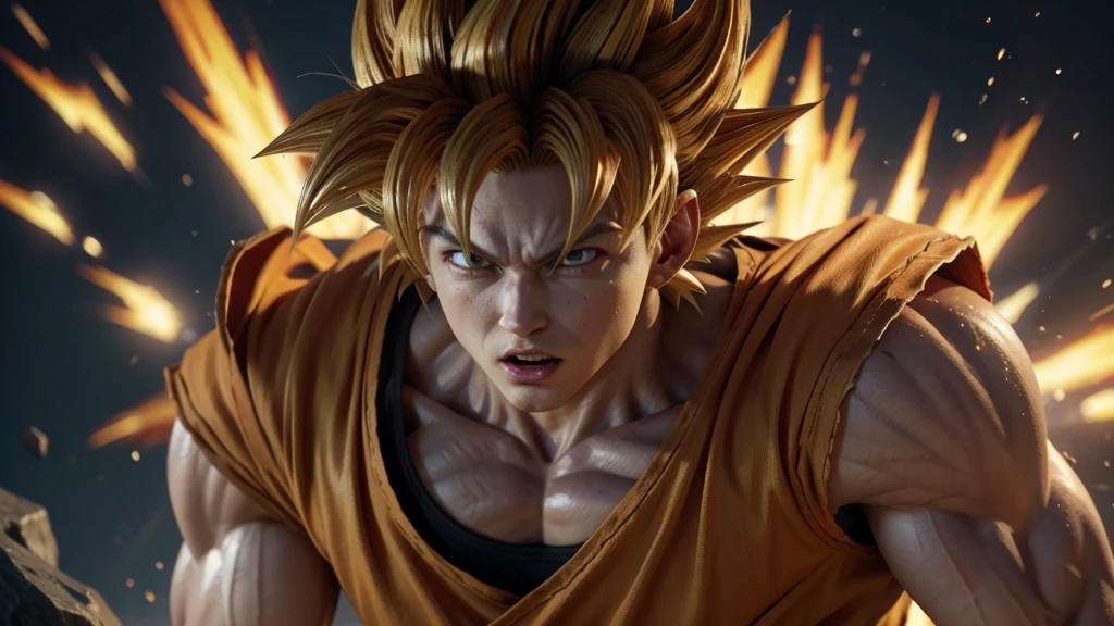 Super Saiyan Goku in 3D as if it were from a game