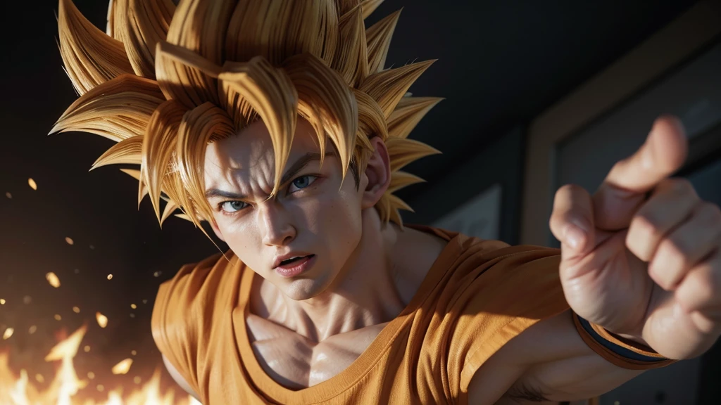 Super Saiyan Goku in 3D as if it were from a game