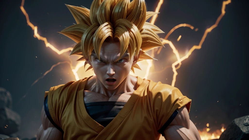 Super Saiyan Goku in 3D as if it were from a game