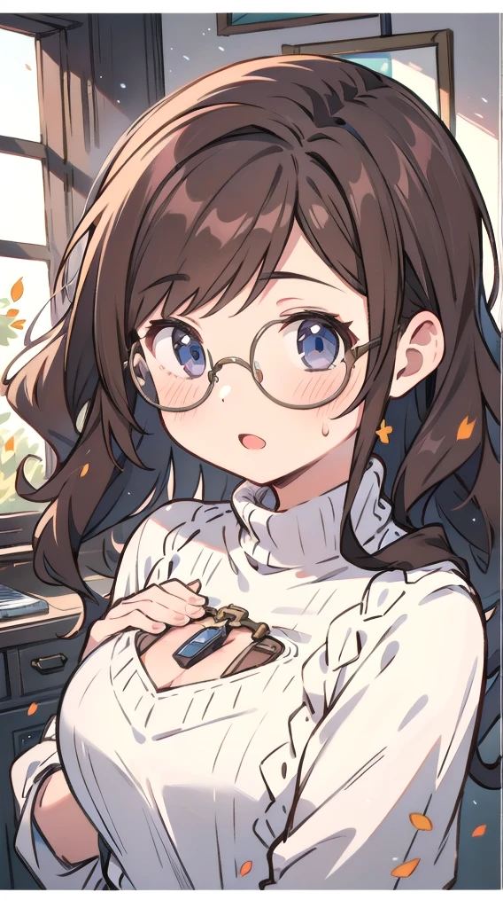 masterpiece, Portraiture, Amazingly beautiful 1 girl, (cute:1.1), Beautiful woman face, Medium chest, Round Glasses, Thick sweater, Otaku, Wavy brown hair, autumn, Excited, blushing
masterpiece, high quality, 最high quality, Super detailed, High resolution, (realism:1.1), photorealism, Volumetric lighting, Contrast, Depth of written boundary, Sharp focus, Absurd, Unreal Engine