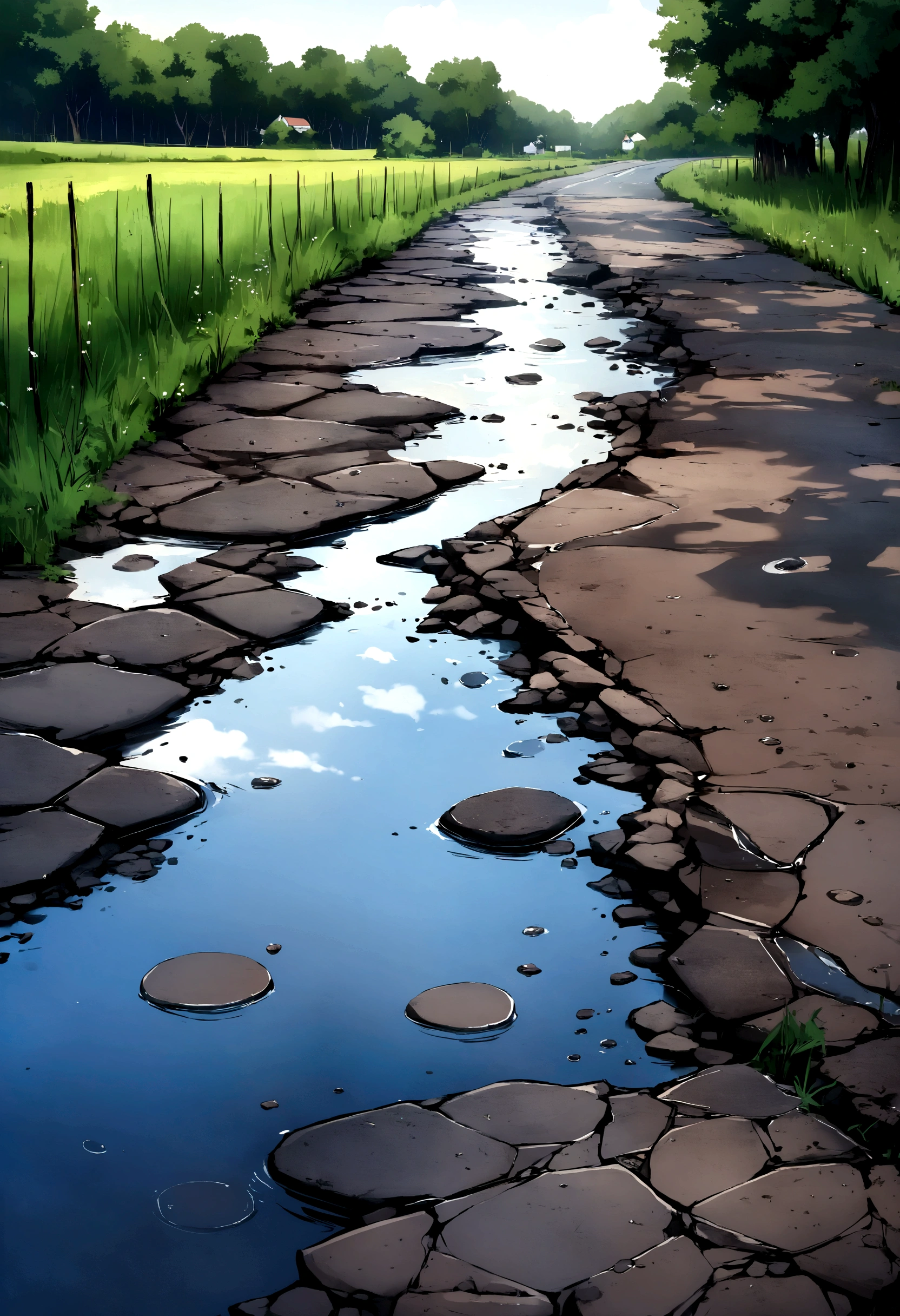 Rural road full of potholes