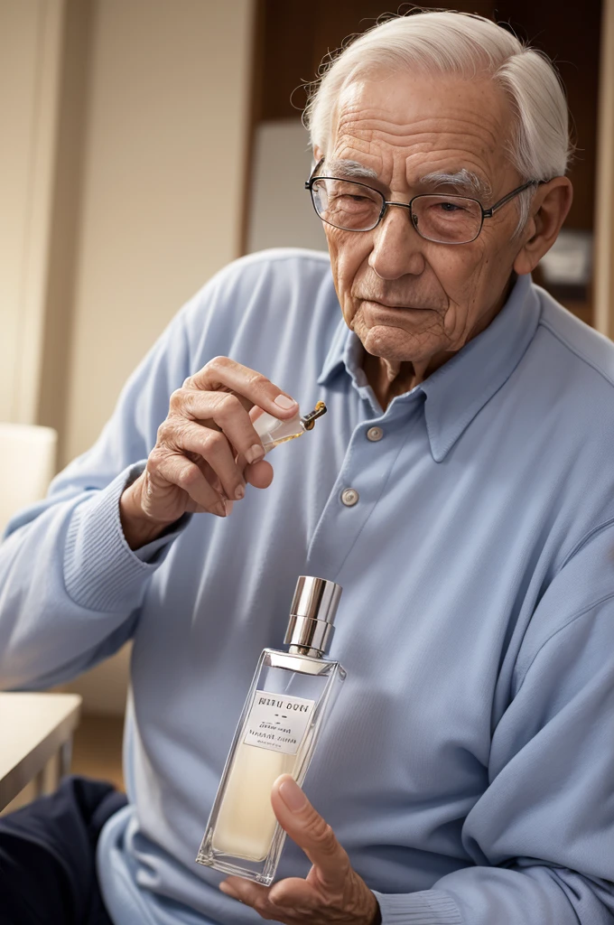 an elderly man wearing perfume
