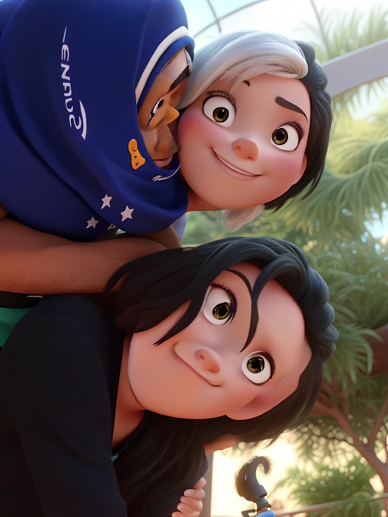 Interracial couple in Disney Pixar style