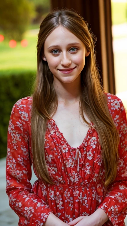 Taissa Farmiga with her hair up dressed in flower clothes and a sexy smile.