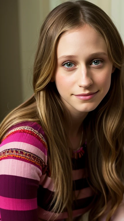 Taissa Farmiga with her hair up dressed in flower clothes and a sexy smile.