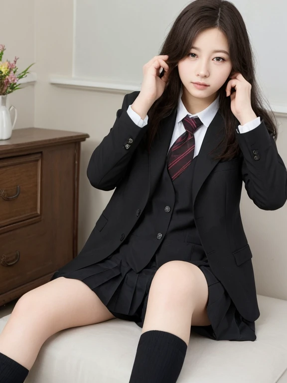 Realistic pictures of cute girls、Black School Uniforms