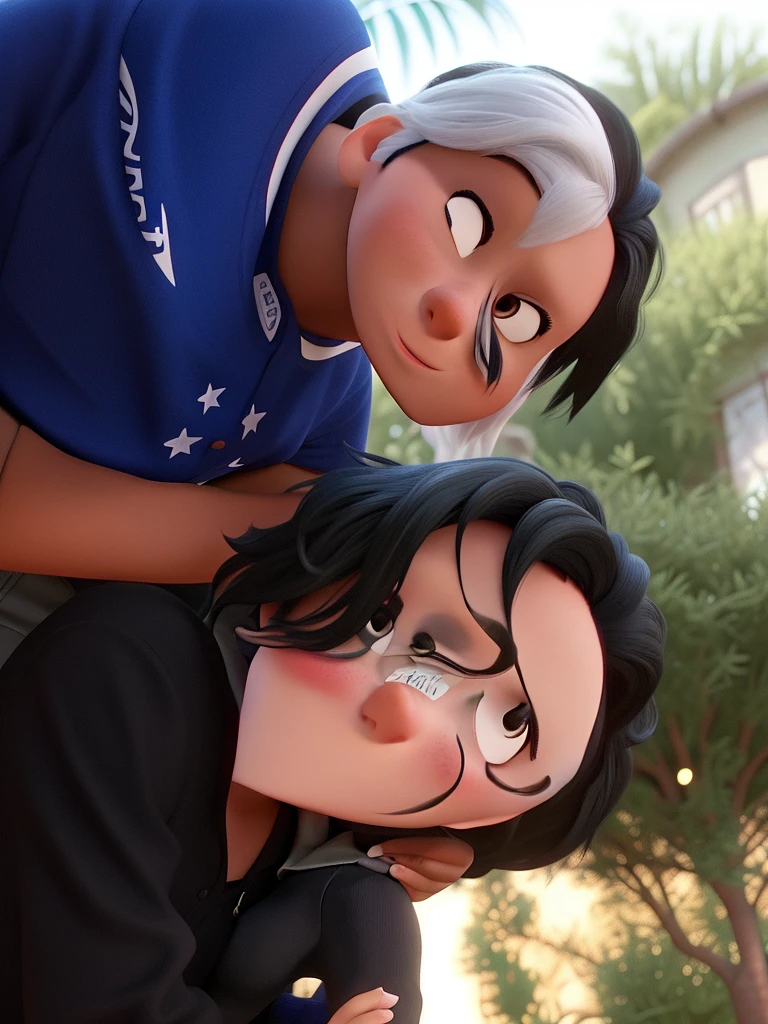 Interracial couple in Disney Pixar style, black hair, high qualiy, best qualityer