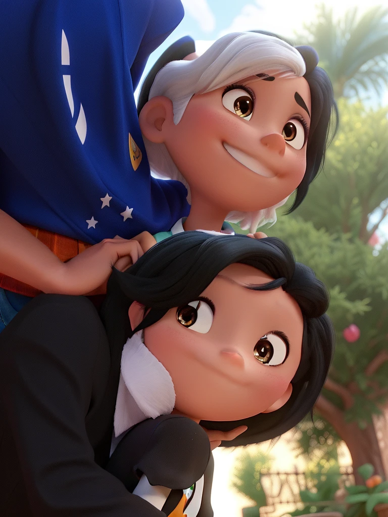 Interracial couple in Disney Pixar style, black hair, high qualiy, best qualityer