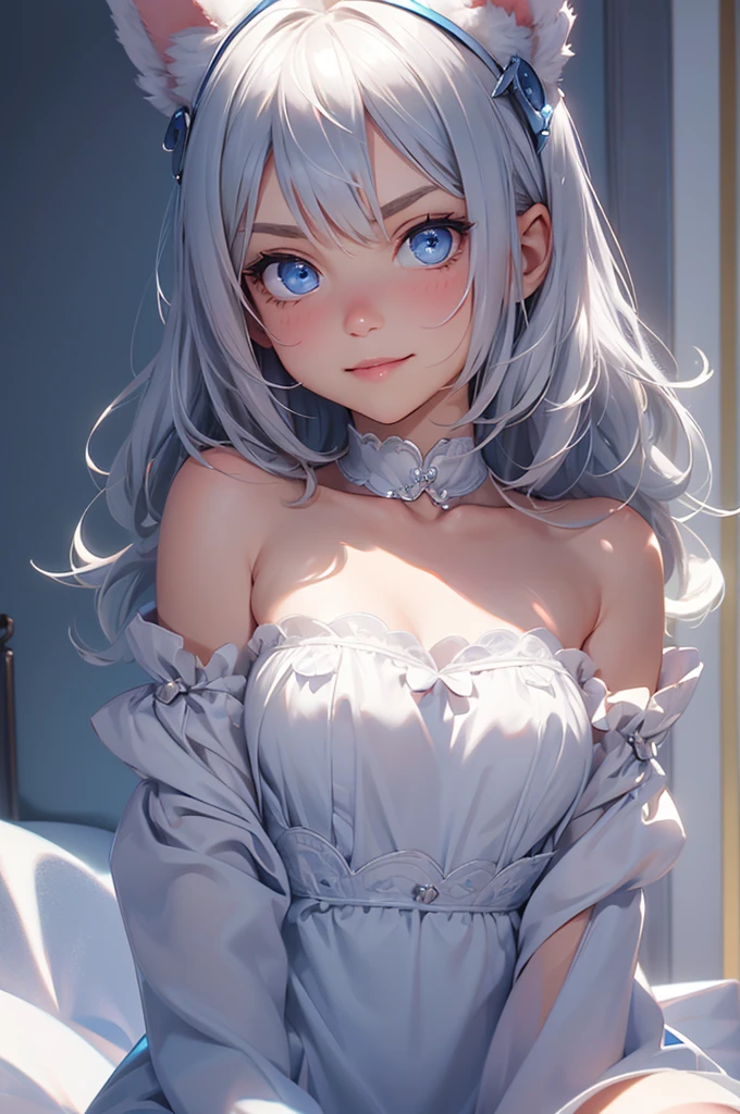 1Girl, 25 years, Solo, Anime, Ideal body, (Cleavage, Small breast). Beautiful, Gorgeous, Fresh, Blunt Bangs, (White Grey Hair:1.5),(Straight and Wavy Long Hair:1.3), colorful, jacket, suit, girly shirt, girly dress, girly skirt, camisol, cotton texture, laced, panty hose. Off-Shoulder, Oversize, Comfort, Loose shirt, Fabric Texture. (Sit on bed:1.3). Earrings, Thin Black Headband, Green Accessories, Environmental Details, Bed Room, Natural Light, Modern Bed, Chair, Window, White Curtain, City View. pov, anime style, UHD, retina, masterpiece, accurate, anatomically correct, textured skin. High Resolution, Looking at viewer, Blush, Best Quality, Award Winning, Accurate, Embarrassed, seductive smile, naught smile, horny, sweating, Naughty Face, Chin up, lips open, Gradient Eye Color. Top view shot, body bent to viewer ,front of camera, looking up to viewer, tongue out, open mouth. From Above, Close-Up, (sticky goo on breast), (white goo on body), (sweating). Milk, white milk on breast.