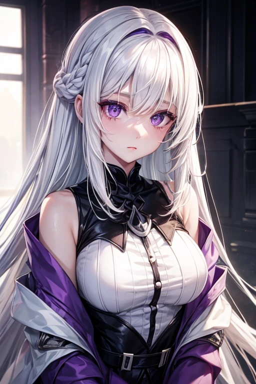 girl, White skin, White hair, purple eyes, anime
