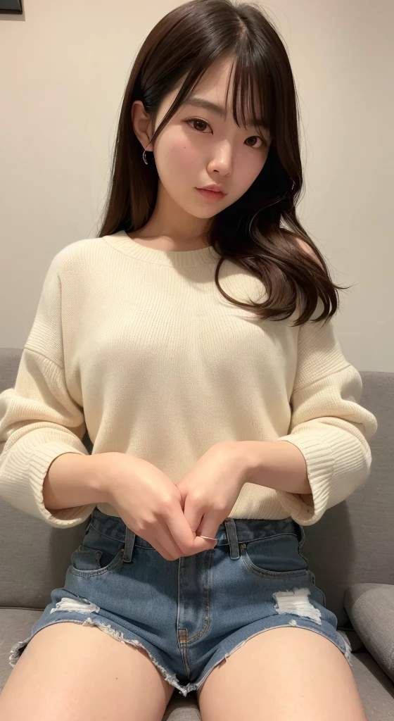 a close up of a woman sitting on a couch in a room, gorgeous young korean woman, gorgeous chinese model, beautiful south korean woman, beautiful young korean woman, korean girl, beautiful asian girl, 2 4 year old female model, young adorable korean face, good young girl, lovely delicate face, young cute wan asian face, 19-year-old girl