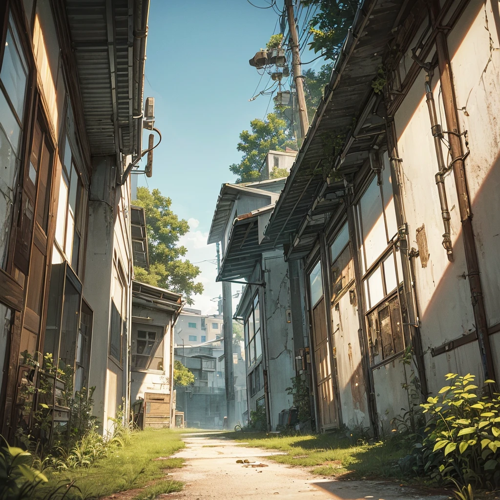 (ultra detailed), (Masterpiece), (Best Quality), (Fondo de pantalla CG unidad 8k Very detailed), a man in hazmat gas mask suit exploring abandoned city, following the path, contaminated, abandoned, (green sky), careless, dawn, conceptual art, (small growths of tiny shiny mushrooms, Estate, spores, contaminated air), (greenish sky), Dark, after the apocalypse, cinematographic, Very detailed, stylized wallpaper