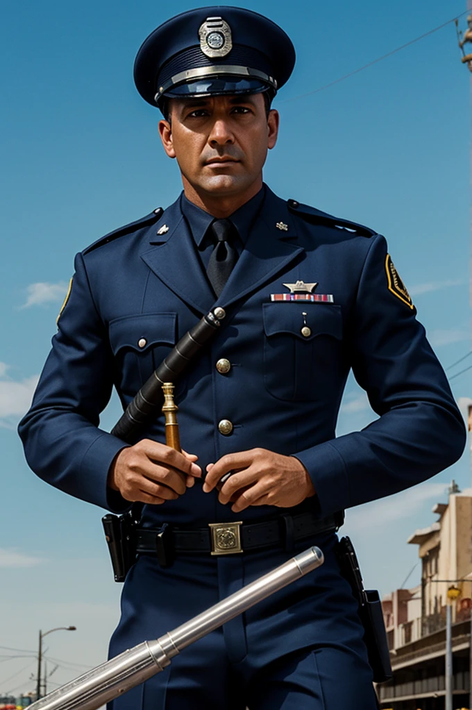 Make me a cover of a movie called "commander macanas" and be an erotic policeman with a stuffed baton