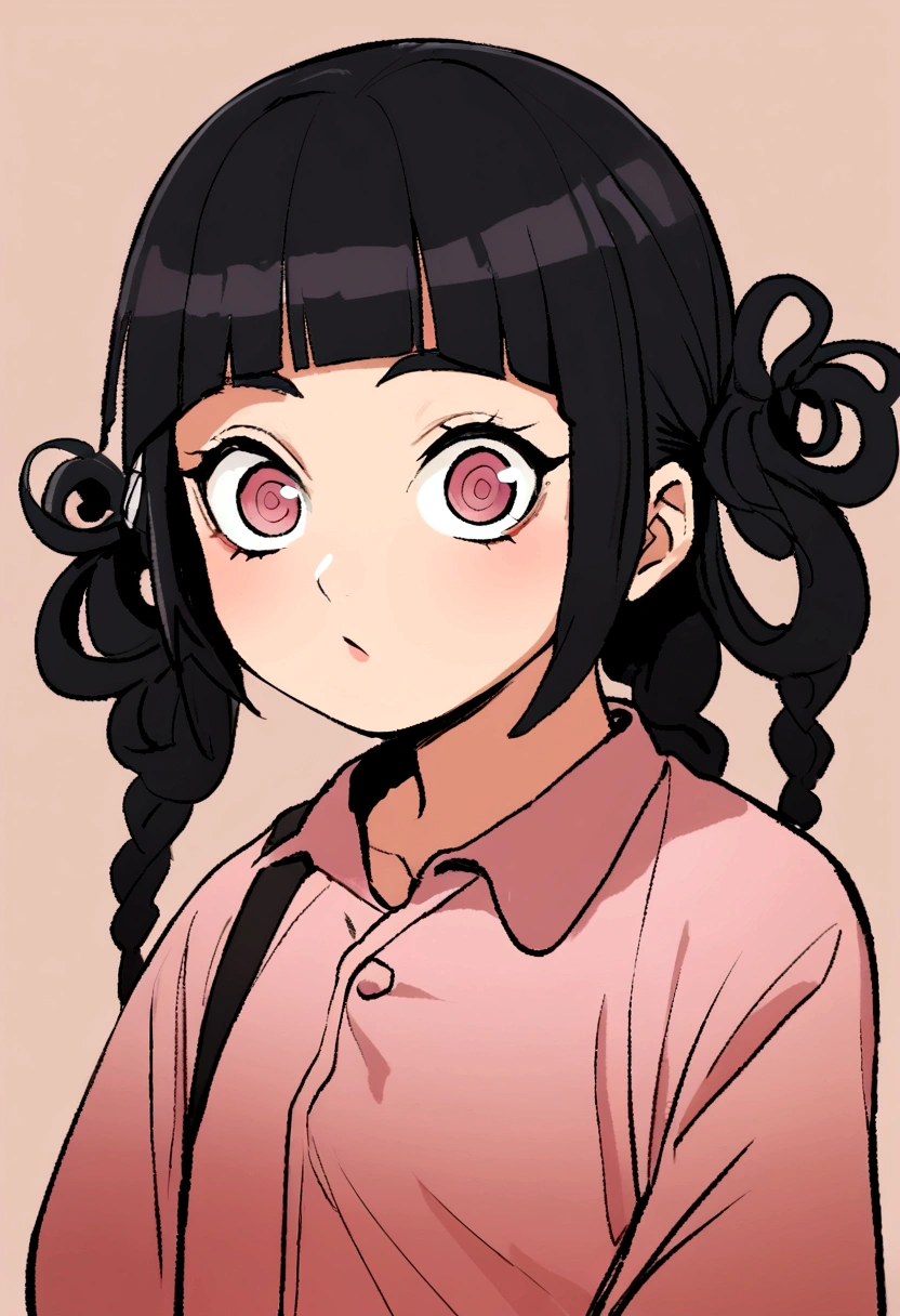 Naruto manga eslito, a girl with long black hair with bangs (Hinata's hair style) eyes black, mamga naruto drawing, focus on the eyes/muka, 12 year old girl,