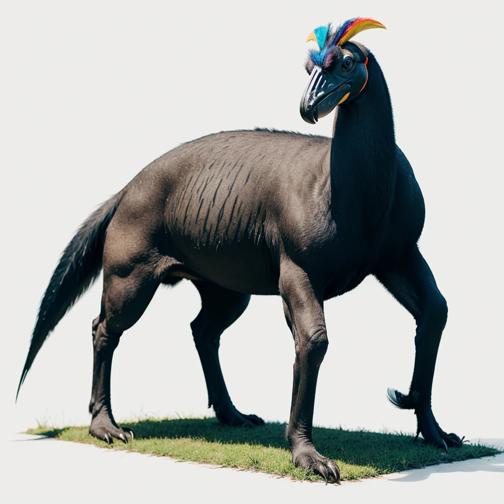 Big Animaly, cassowary mixed with great dane, yellows skins, Grassroots background, (white background simpleks)
