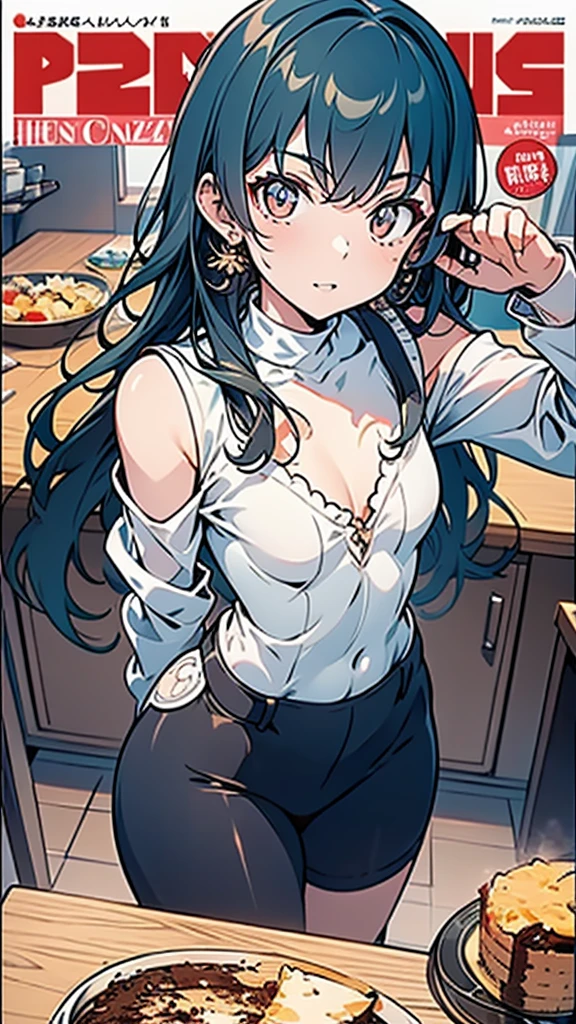 (Small breastss:1.3), (Firm breasts:1.1), (Pointed Chest:1.0), (Pudding cake magazine cover:1.3),(From above:1.0),(From the side:0.9),masterpiece, One girl, Great cleavage:1.1, Narrow waist, BIG ASS, Raised to be sexy, Small breasts: 1.3, Posing and showing off cleavage:1.2、alone, Open your mouth, cute beer glass cute grass,Black Hair, Dark green eyes, dress, Exposing shoulders, jewelry, clavicle, Side Lock, hair band, Earrings, indoor, Off the shoulder, sweater, Put your arms behind your back, plant, short hair and long locks, gild hair band, sweater dress:1.2, off-shoulder sweater, red sweater, Dark Gorgeous Hair, Big side hair, Very long side hair,Rendered (masterpiece: 1.2, highest quality), and (Ultra-high resolution) And exquisite (Depth of written boundary). This masterpiece is not only visually stunning but also tells,Cooking in the classroom kitchen ,View Viewer,