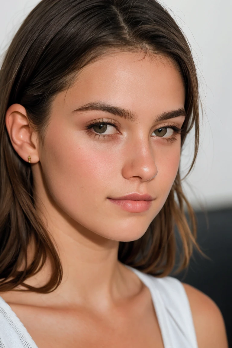 ((best quality)), ((Meisterwerk)), (Detailliert), Perfektes Gesicht(best quality)), ((Meisterwerk)), (Detailliert), Perfektes Gesicht,stunning realistic, photorealistic, photorealism, 1 beautiful spain girl,small nose,,Brown long hair,light curly hair,beautiful grey and hazel eyes,light sixpack