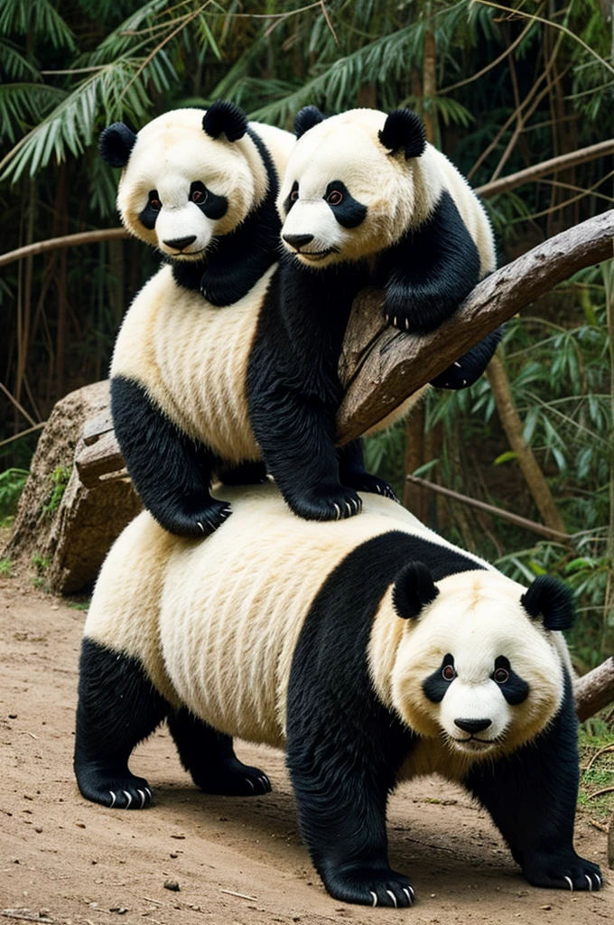 panda on top of dinosaur