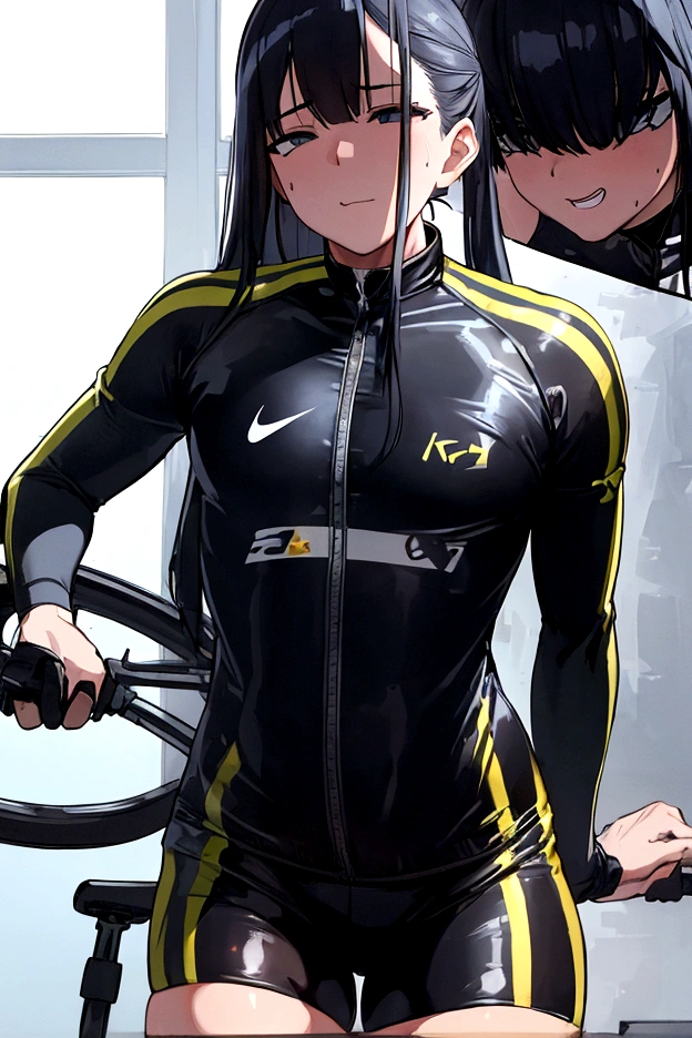 8K, best quality, (Highly detailed facial expressions), 아름다운 여성 in a bike outfit posing with a bicycle, ???? 100, transparent, biking!!, by Jay Yang, by Yan Hui, 🕹️ 😎 🚬, sporty, nike biking suit, bicycle, Body Shot, (Highly detailed facial expressions), 
