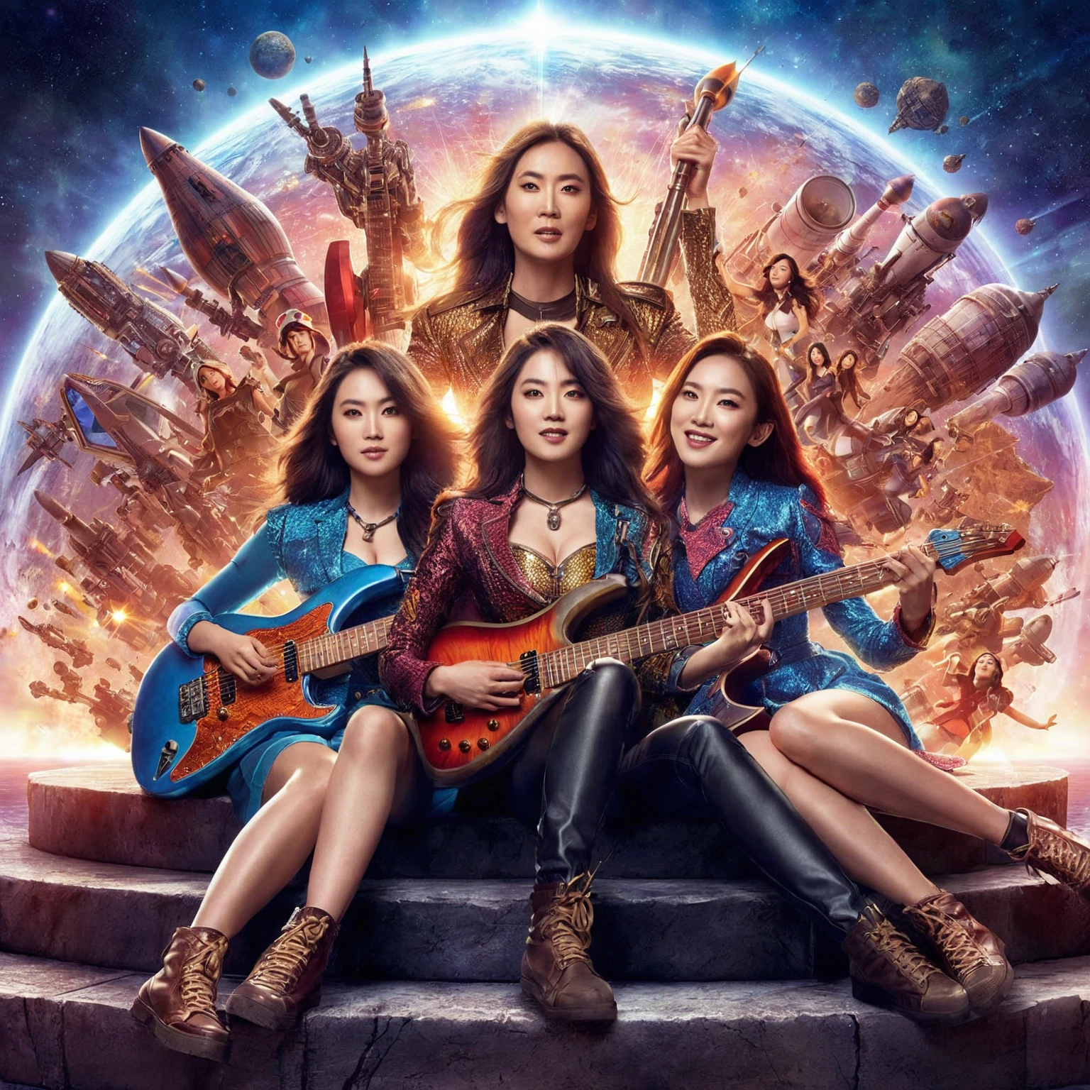 the poster for the movie rocket girls, movie promotional image, fanart, rock movie, promotional art, movie artwork, official artwork, album art, movie promotional art, official fanart, promo art, promotional still, power metal album cover, official poster, the movie, heavy metal the movie, steven jung, official poster artwork, rock star, promotional movie still, spelljammer