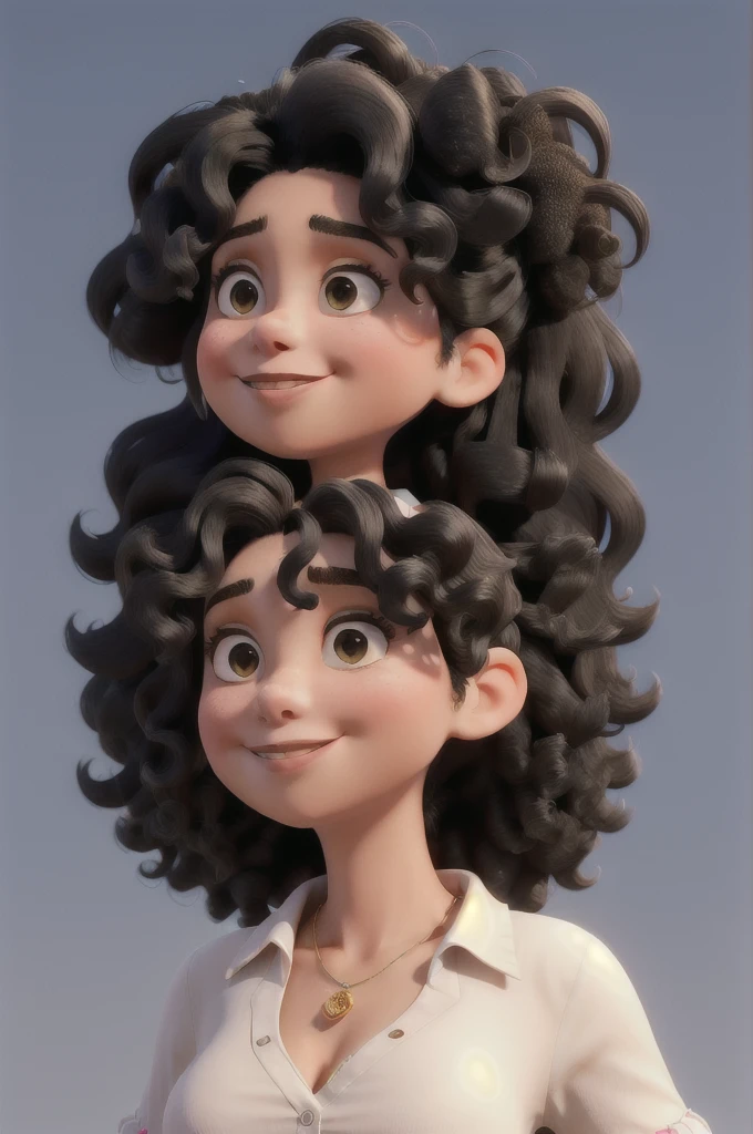 And create a woman with big, not-so-big curly hair on top of black hair and a cool blouse.