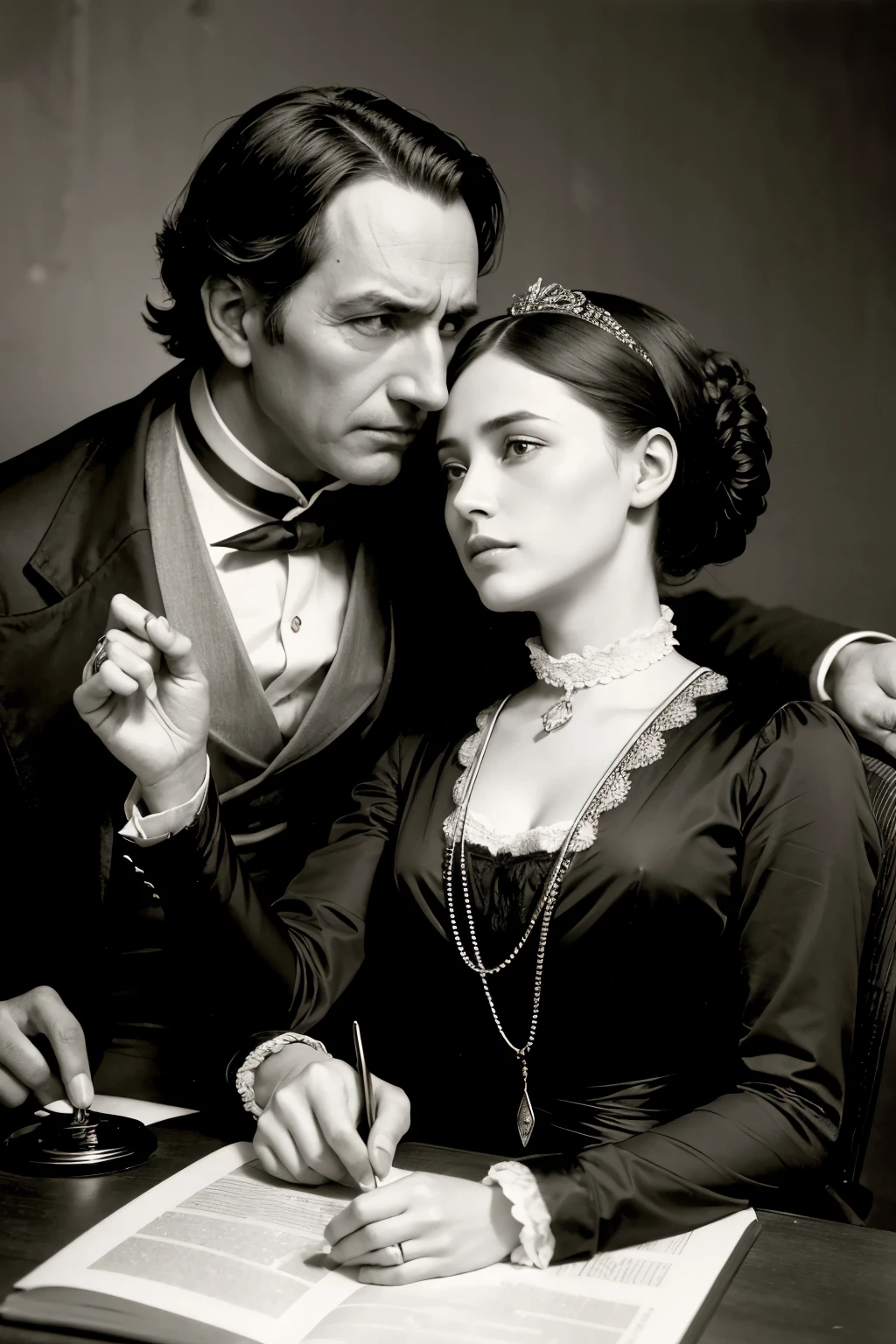 a rich and determined woman, contrasting with a poor man from 1850