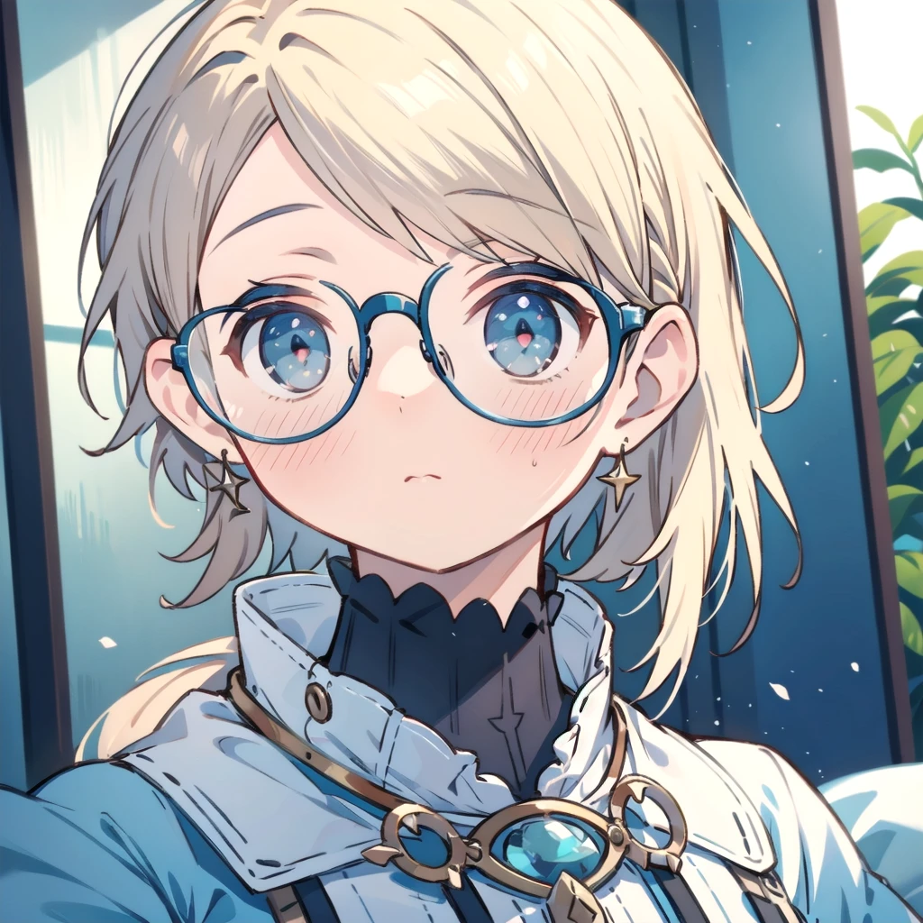 masterpiece, Portraiture, Amazingly beautiful girl, (cute:1.1), Beautiful woman face, Normal chest, one piece, Glasses, White Hair, ミディアムヘア blushing masterpiece, high quality, 最high quality, Super detailed, High resolution, (realism:1.1), photorealism, Volumetric lighting, Contrast, Depth of written boundary, Sharp focus, Absurd, Unreal Engine