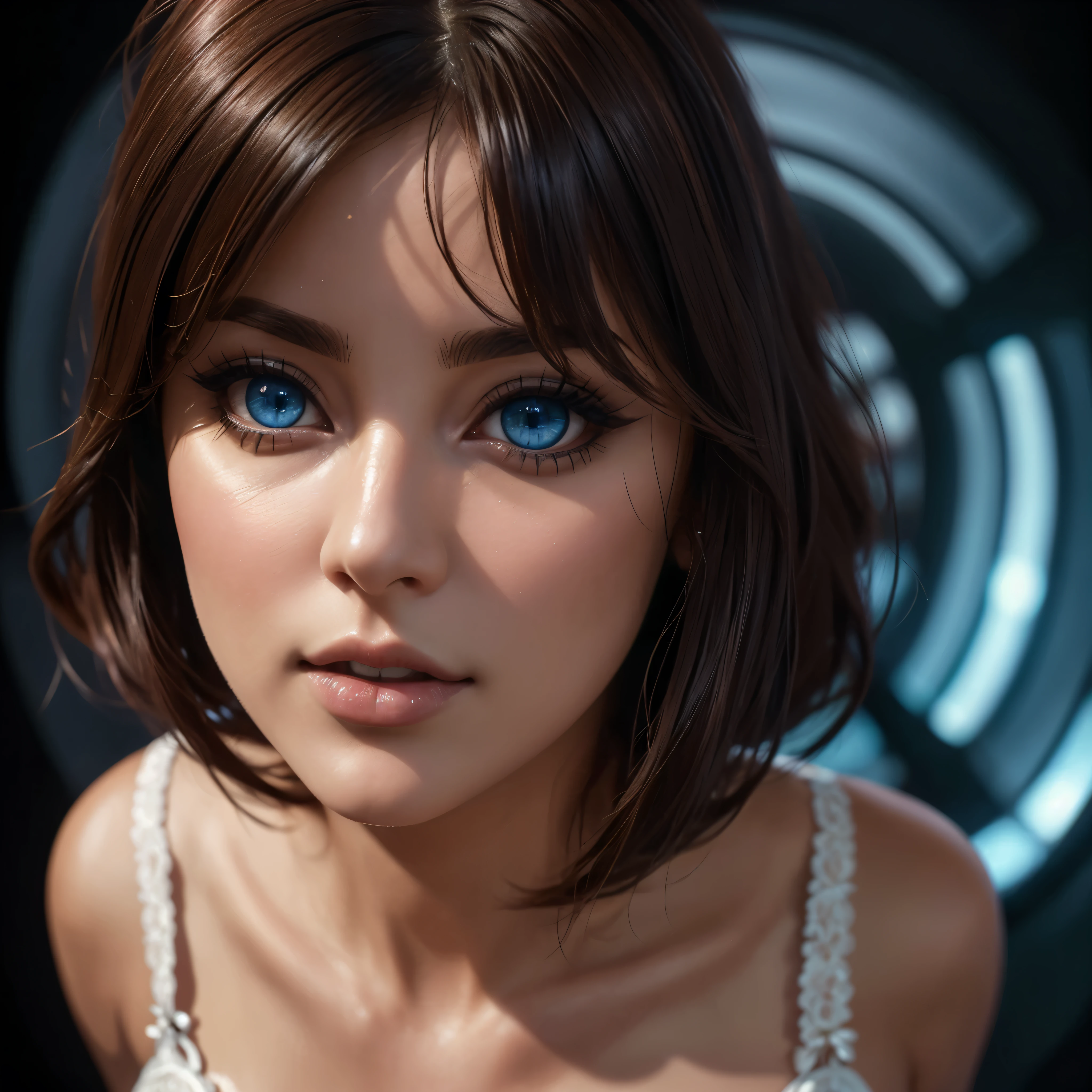 (((Full body 1.1, panorama, full-length, wallpaper, photo-posing, for magazine cover 1.1))), (((( very beautiful eyes 1.1)))). (perfect details: 1.1), (beautiful and clear background: 1.2), (extremely detailed CG, ultra detailed, best shadow: 1.1), (((finely detailed beautiful eyes))), (full length 1.1).a very beautiful woman with dark skin, red hair in a bob hairstyle, expressive blue eyes, wearing white lace lingerie, in a bedroom setting with a sexy and erotic atmosphere,(best quality,4k,8k,highres,masterpiece:1.2), ultra-detailed,(realistic,photorealistic,photo-realistic:1.37),portrait,glamorous,dramatic lighting,cinematic,chiaroscuro HDMI, HDRI, UDHD,(( Scatter effect)), (( volume effect 1.1)), (( Depth sharpness 1.1)), ((fisheye lens)).(perfect details: 1.1), (beautiful and clear background: 1.2), (extremely detailed CG, ultra detailed, best shadow: 1.1), (finely detailed beautiful eyes) , (full-length 1.1)