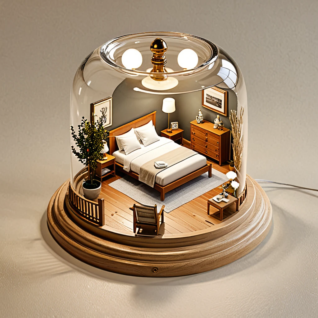 (masterpiece, top quality, best quality),(ultra-detailed, absolutely resolution),((16k, high res)), 

BREAK {miniature room inside a glass cup, a small bed, a shower fixture, a bedside table with a lamp, vase with delicate branches, The glass cup should be clear and placed on a matching saucer, held by a hand to show the scale. Ensure the lighting is soft and natural to highlight the details of the miniature furniture and the transparency of the glass. The overall atmosphere should be delicate and intricate, capturing the charm of a tiny, perfectly crafted space within a glass cup}

BREAK { (produces images with information than 40 million pixels with cinematic-like detailed textures shot on a Sony SLR).}
