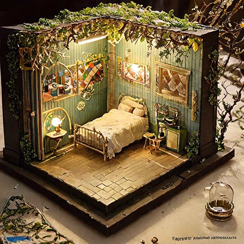 (masterpiece, top quality, best quality),(ultra-detailed, absolutely resolution),((16k, high res)), 

BREAK {miniature room inside a glass cup, a small bed, a shower fixture, a bedside table with a lamp, vase with delicate branches, The glass cup should be clear and placed on a matching saucer, held by a hand to show the scale. Ensure the lighting is soft and natural to highlight the details of the miniature furniture and the transparency of the glass. The overall atmosphere should be delicate and intricate, capturing the charm of a tiny, perfectly crafted space within a glass cup}

BREAK { (produces images with information than 40 million pixels with cinematic-like detailed textures shot on a Sony SLR).}
