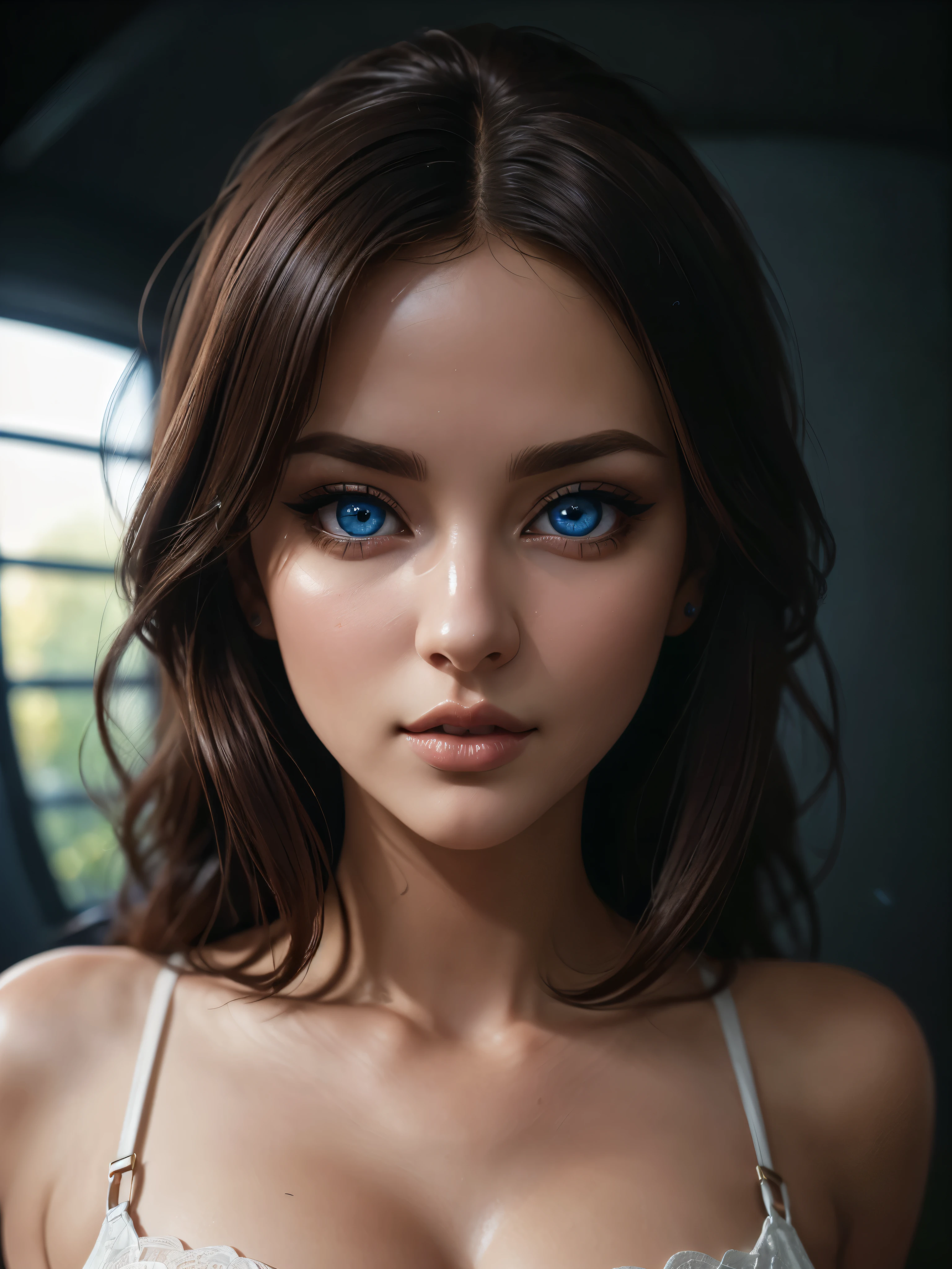 (((Full body 1.1, panorama, full-length, wallpaper, photo-posing, for magazine cover 1.1))), (((( very beautiful eyes 1.1)))). (perfect details: 1.1), (beautiful and clear background: 1.2), (extremely detailed CG, ultra detailed, best shadow: 1.1), (((finely detailed beautiful eyes))), (full length 1.1).a very beautiful woman with dark skin, red hair in a bob hairstyle, expressive blue eyes, wearing white lace , in a bedroom setting with a and atmosphere,(best quality,4k,8k,highres,masterpiece:1.2), ultra-detailed,(realistic,photorealistic,photo-realistic:1.37),portrait,glamorous,dramatic lighting,cinematic,chiaroscuro HDMI, HDRI, UDHD,(( Scatter effect)), (( volume effect 1.1)), (( Depth sharpness 1.1)), ((fisheye lens)).(perfect details: 1.1), (beautiful and clear background: 1.2), (extremely detailed CG, ultra detailed, best shadow: 1.1), (finely detailed beautiful eyes) , (full-length 1.1)