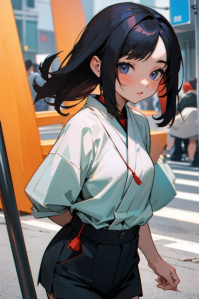 An Asian girl on the streets with friends