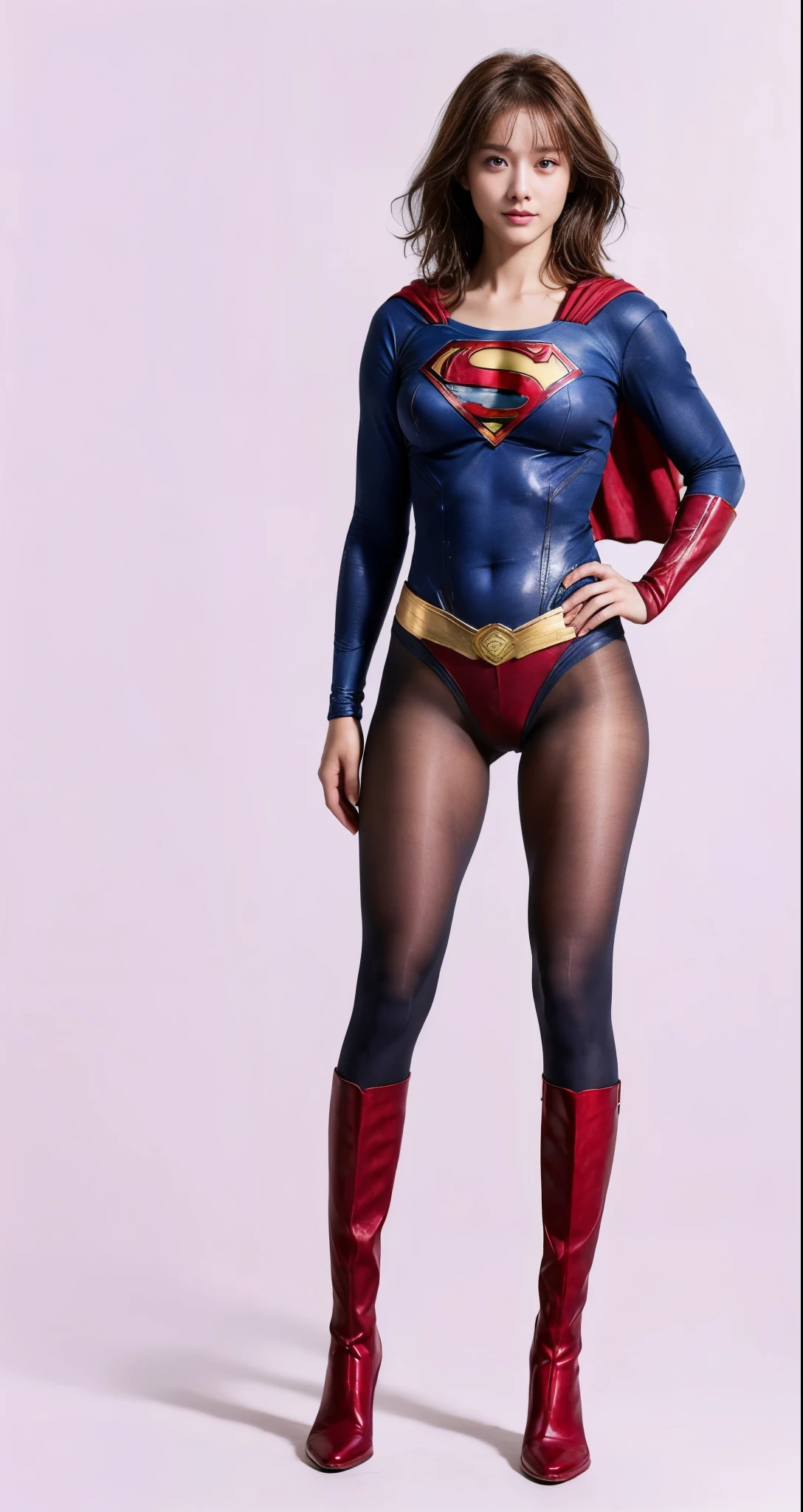 No background、(((Beautiful legs in black tights.)))、(((Legally express the beauty of your smile)))、((((Make the most of your original images)))、(((Supergirl Costume)))、(((Beautiful very short hair)))、(((suffering)))、(((Please wear black tights....、Wear red boots)))、((Best image quality、8K))、((Highest quality、8K、masterpiece:1.3))、(((Preserve background )))、Sharp focus:1.2、Beautiful woman with perfect figure:1.4、Slim Abs:1.2、Wet body:1.5、Highly detailed face and skin texture、8K