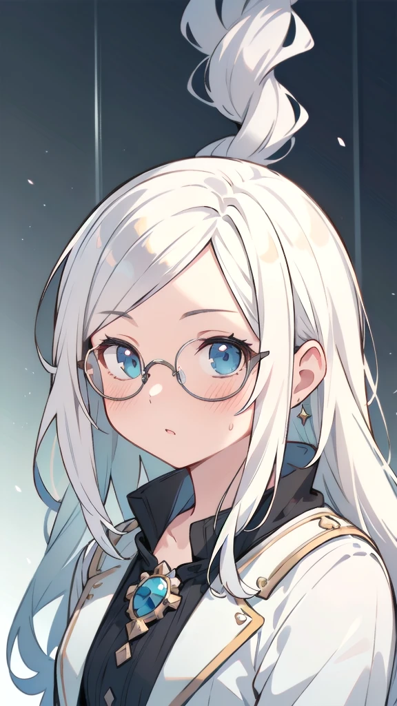 masterpiece,masterpiece, high quality, 最high quality, Super detailed, High resolution, (realism:1.1), photorealism, Portraiture, Amazingly beautiful one girl, (cute:1.1), Beautiful woman face, Normal chest, one piece, Glasses, White Hair, Long Hair, blushing, Volumetric lighting, Contrast, Depth of written boundary, Sharp focus, Absurd, Unreal Engine