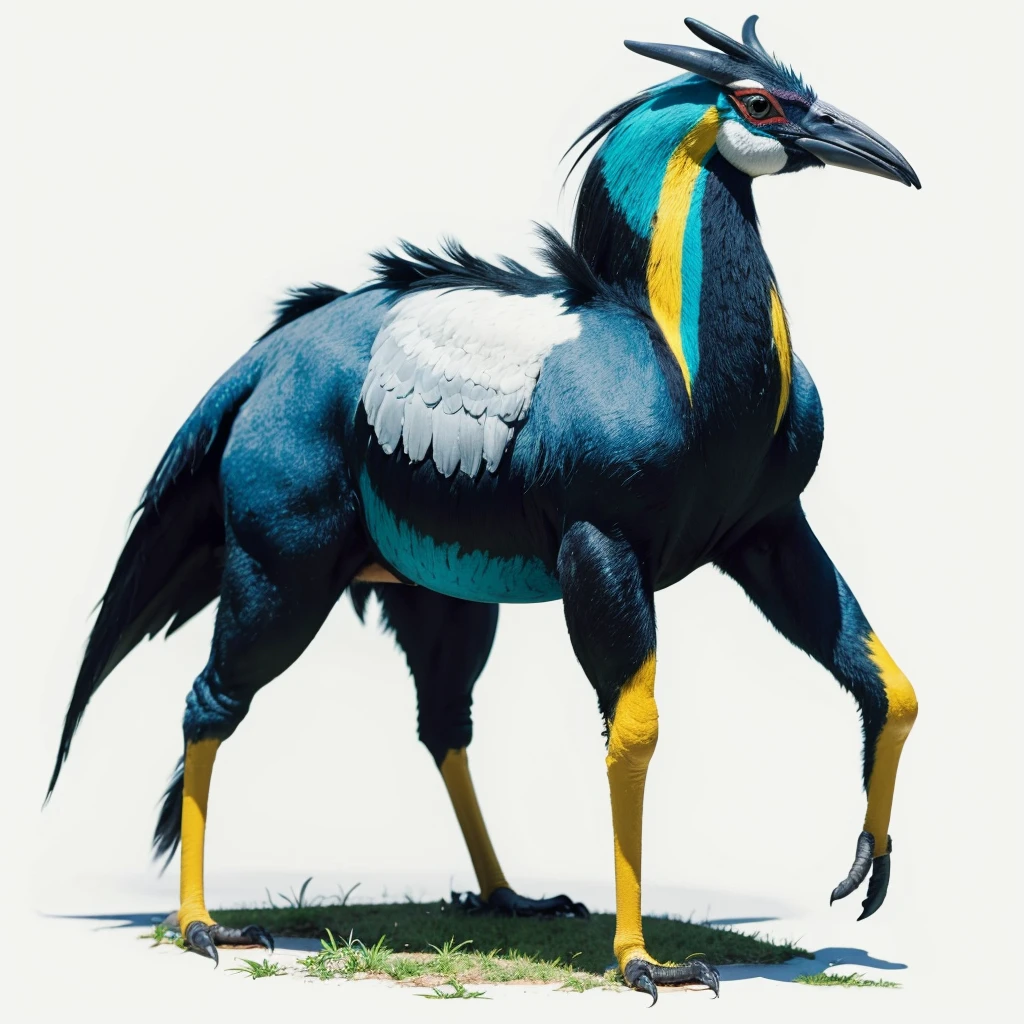 Big huge Animaly, cassowary mixed with Poseidon, yellows colour skins, Grassroots background, (white background simpleks)