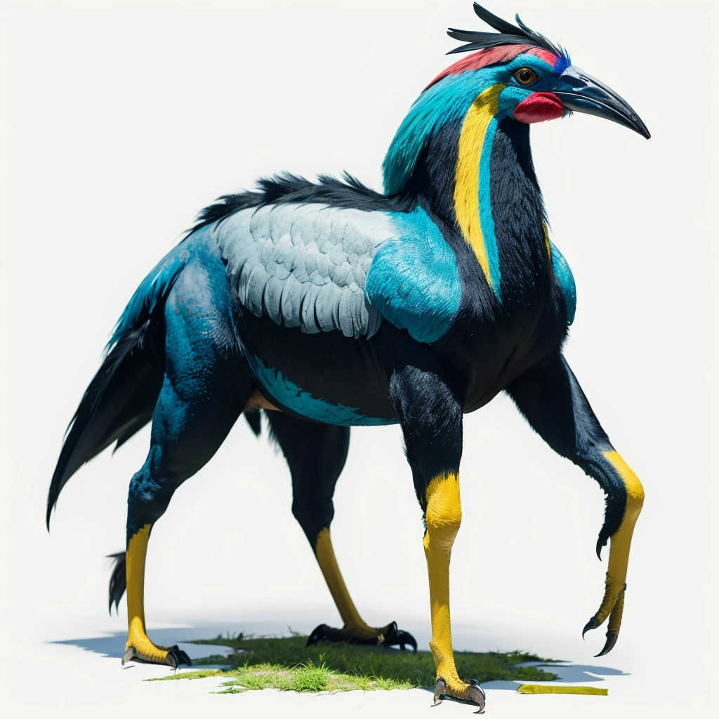Big huge Animaly, cassowary mixed with Poseidon, yellows colour skins, Grassroots background, (white background simpleks)