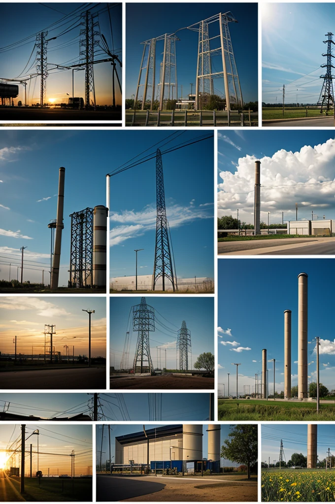 Substation collage, generation plant, lines of transmission