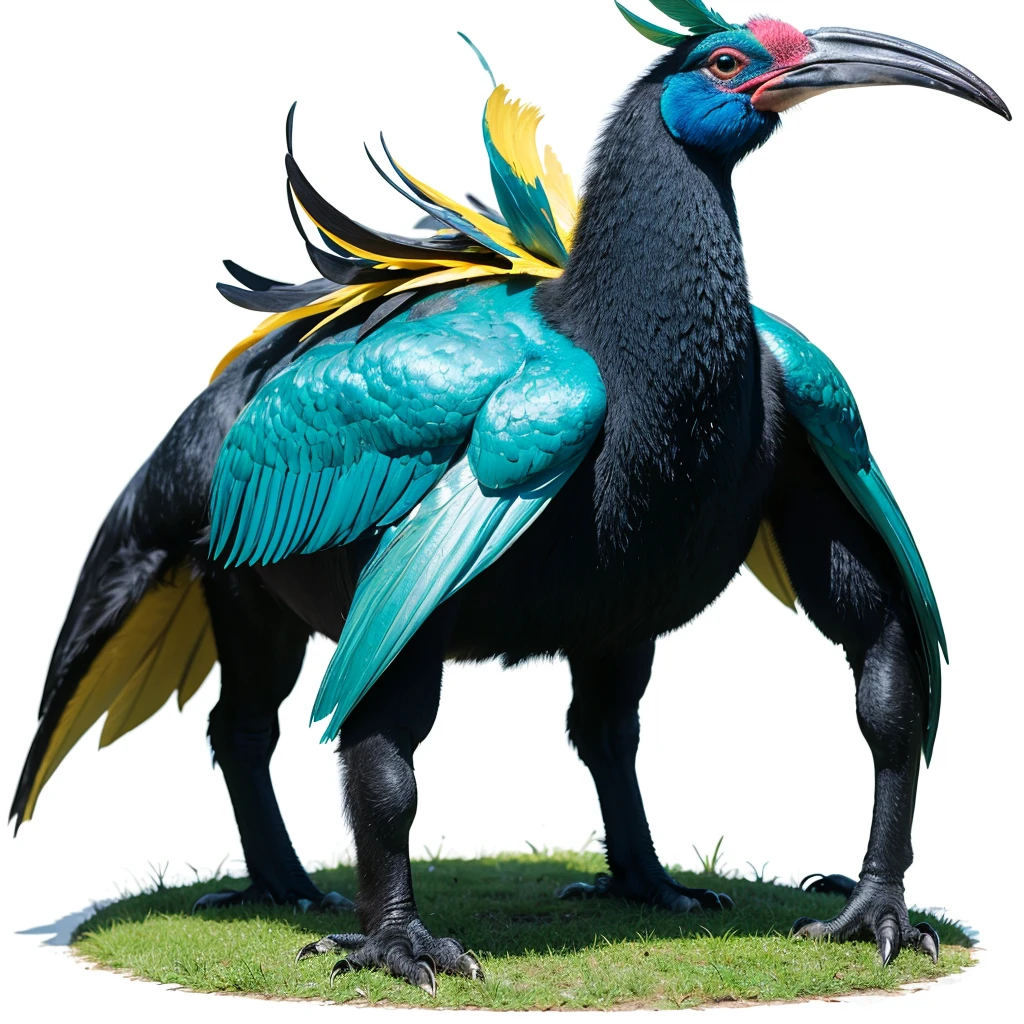 Big huge Animaly, cassowary mixed with Poseidon, yellows colour skins, Grassroots background, (white background simpleks)