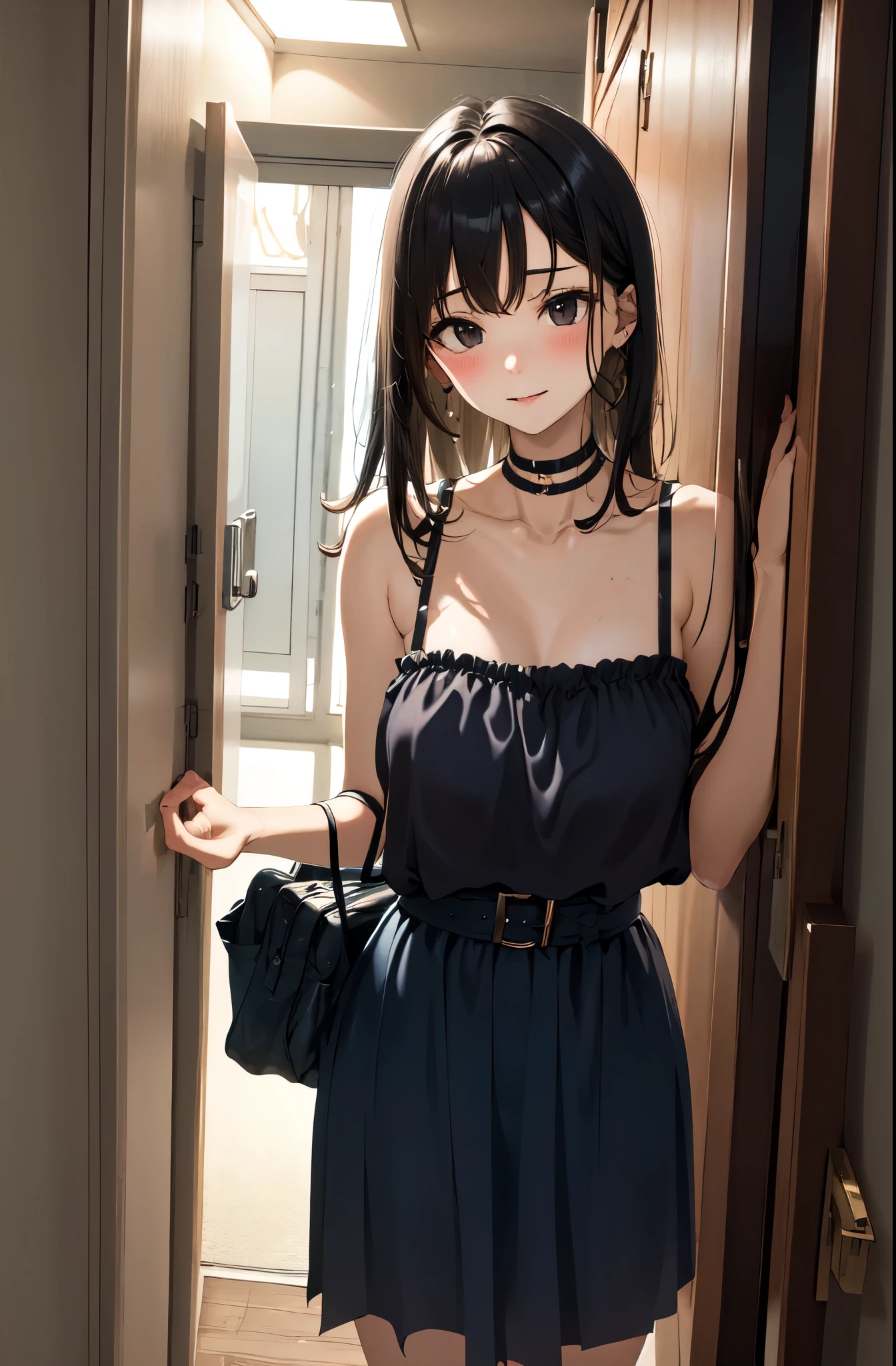 black eyes,black hair,two-tone hair,
jav cover,solo,