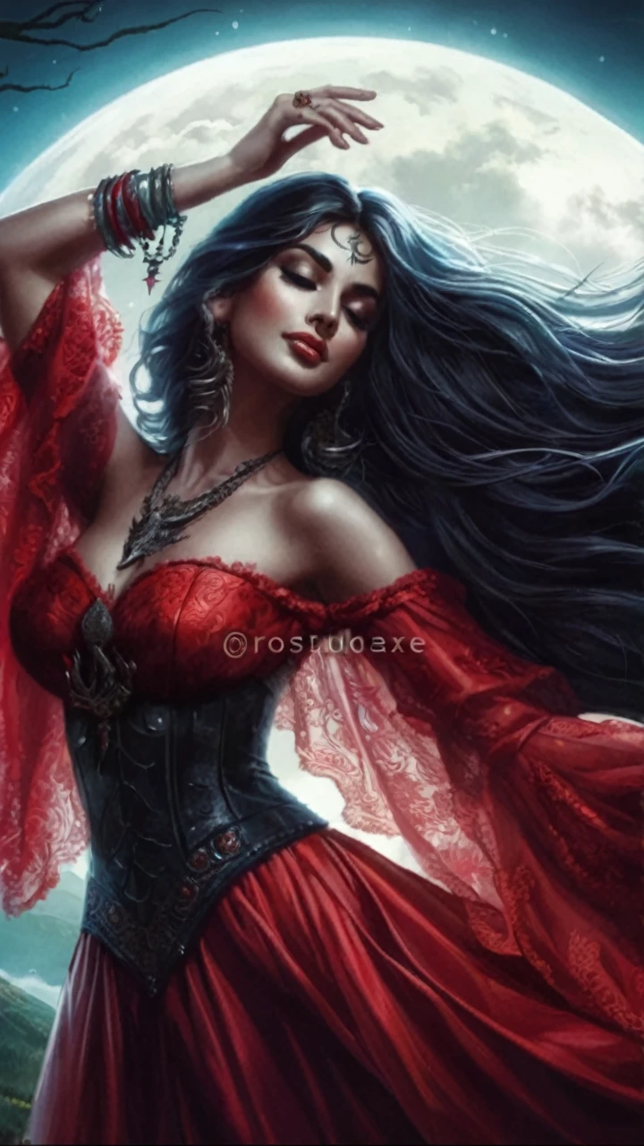 woman,20yr old,Red cutout skirt,Long black hair,Queen Medusa