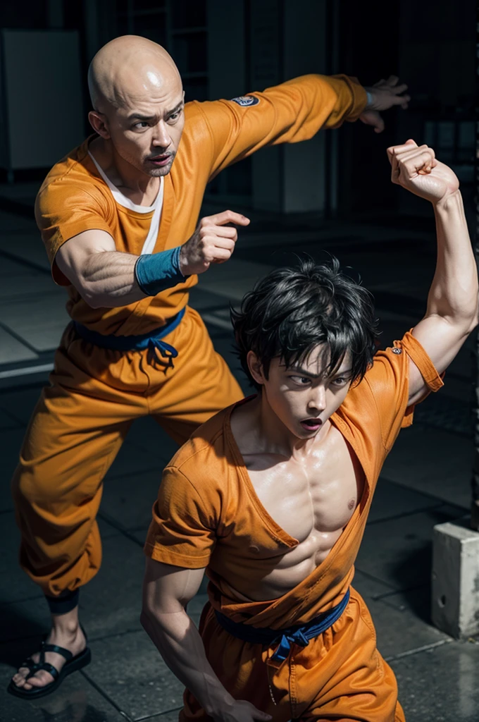 Goku stopping Saitama's strongest blow with one finger
