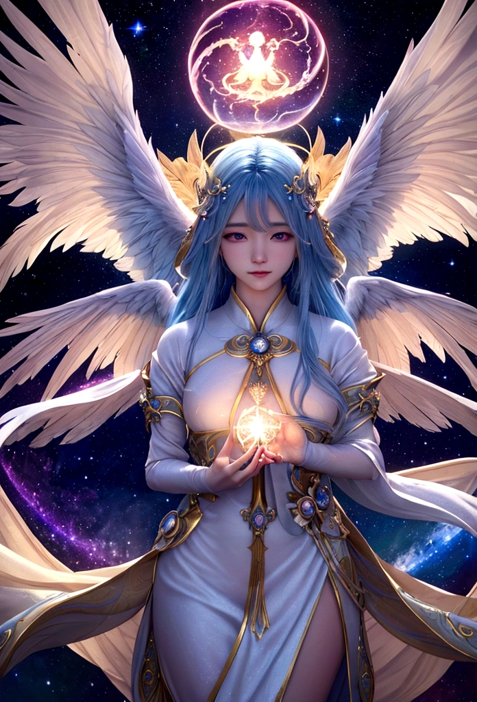 The Radiant Seraphim is a celestial being of pure light and energy, with six wings that radiate divine luminescence. Its form is ethereal and glowing, its eyes shining with an inner light that pierces through darkness. The Seraphim moves with a celestial grace, its presence bringing peace and enlightenment. It sings a heavenly chorus that resonates with the very fabric of the cosmos, inspiring awe and reverence in all who witness its divine beauty, rendered in breathtaking 4K and UHD resolution using Octane Render CGI technology all brought to life in a mesmerizing 16K masterpiece, glowing and enchanting, by yukisakura, high detailed, anime fantasy illustration, beautiful fantasy creature, beautiful fantasy, Korean artist, artgem colorful!!!, stunning anime fantasy creature, 4K, UHD, Ultra HD 4K image.