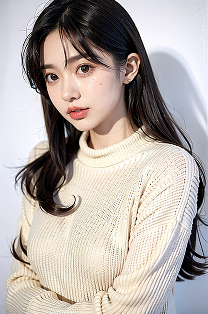 1girl,sweater,white background,