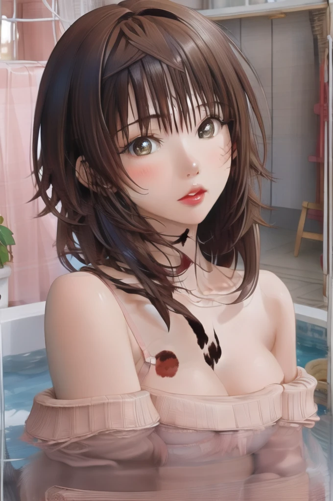 1girl, solo, blush, looking_at_viewer, short_hair, bangs, blue_eyes, simple_background, black_hair, ribbon, original, bow, hair_between_eyes, closed_mouth, hair_ribbon, hair_bow, hairband, grey_background, red_bow, lips, blood, makeup, border, portrait, eyeshadow, blood_on_face, red_lips, black_border, bow_hairband