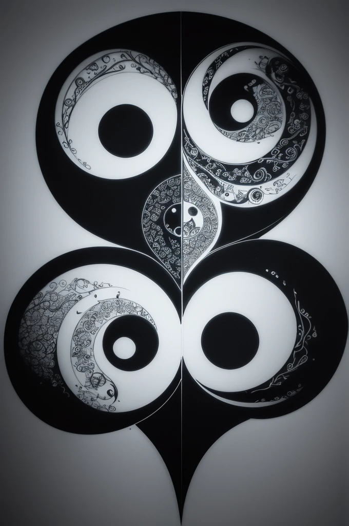 A dark drawing of a yin yang made of musical notes